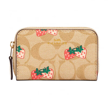 Coach zip around 12 strawberry print presbyopic wraparound zipper canvas with leather coin purse women's card basic outfit (bag + dust bag)