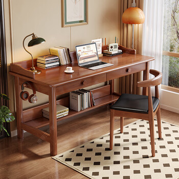 Huixun solid wood desk simple modern study computer desk home student writing desk bedroom children's study table and chair walnut color # desk 80cm*60cm*75cm