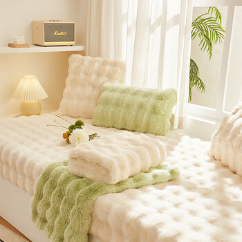 Langer rabbit plush bay window mat, customized high-end window sill bay window cushion for sleeping, master bedroom tatami bay window mat, removable and washable, tuscany-off-white, thickened encryption massage and cat-stroking feeling, custom-made photo shoot - contact customer service