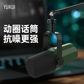 Yukui dual-mode dynamic microphone computer desktop sound card recording dubbing anchor live broadcast game microphone green d80+ desktop stand