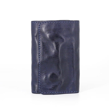 Japanese and korean original vegetable tanned leather key bag men's retro wrinkled water-dyed first layer cowhide buckle coin purse women's key bag blue