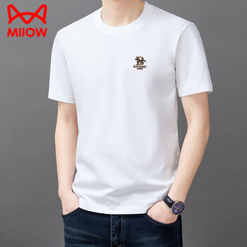 Miiow round neck short-sleeved cotton t-shirt for men summer new middle-aged half-sleeved t-shirt solid color large size can be worn outside tee base layer short-sleeved 9938 white m 165 recommended 90-120 pounds