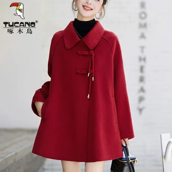 Woodpecker wool woolen coat for women 2025 autumn and winter new woolen cloak coat for women small new chinese style retro plate buckle red l 106-116 catties