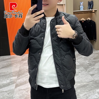 Pierre cardin autumn and winter fashionable short lightweight cotton jacket for young men trendy slim versatile baseball collar cotton jacket black m