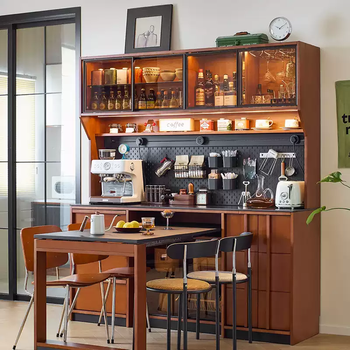 Yusen yi zhong antique style sideboard dining table integrated retractable folding dining table wall storage cabinet retro floor-to-ceiling solid wood cabinet 1.6m-new zealand pine with dining table