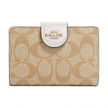 Coach corner zip 13 snap folding interlayer cowhide wallet women's light brown presbyopia with white basic pack (bag + dust bag)