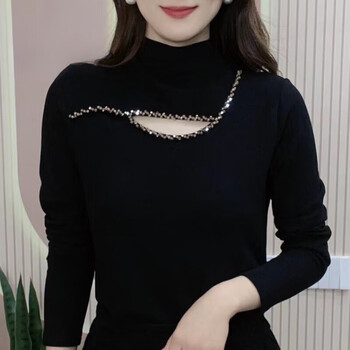 Woodpecker (tucano) bottoming shirt for women, new thickened half turtleneck, feminine, fashionable, warm shirt, long-sleeved t-shirt, trendy outer wear for women 1281- black l 100-115 catties