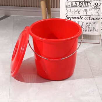 Thickened large plastic bucket with lid, household wedding bucket, water spoon, student portable bucket, red bucket, bath bucket storage, red bucket + lid, thickened large 22l, diameter 36*height 33cm