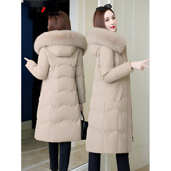 Yalu down jacket for women, long style for middle-aged and elderly mothers, new style, casual, simple and versatile, winter over-the-knee thickening, warm and stylish, khaki xl recommended weight (110-120 catties)