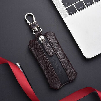 Sichun car large capacity key genuine leather key zipper new unisex home key bag multifunctional brown thickened leather inner wear-resistant and durable