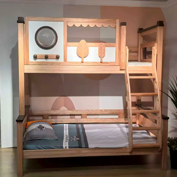 Yusen yishu bunk bed with 1 guardrail meter and 5 solid wood house double height and low bunk loft bed with thick double bunk bed 1200mmx2000mm ladder type (all solid wood high and low bed)
