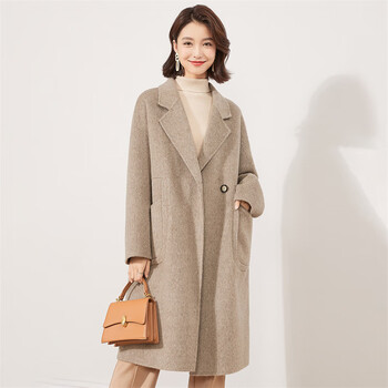 Jinju 100% pure wool woolen coat autumn and winter mei lad cross suit collar pocket dropped shoulder sleeves mid-length double-sided woolen coat for women