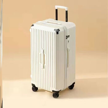 Large capacity suitcase large size trolley case 100 inches large suitcase 50 business trip checked password storage box cream white sports version + metal corner pull 30 inches