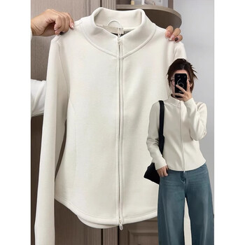 Zhenxiqi polar fleece slim jacket liner liner women's top jacket plus velvet basement autumn and winter warm sweater cardigan velvet small waist jacket off-white m