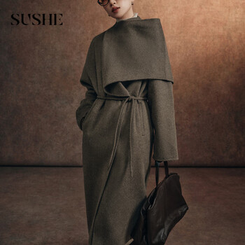 Sushe yanxiu architectural sense wool double-sided woolen decorative scarf collar loose silhouette wool coat winter