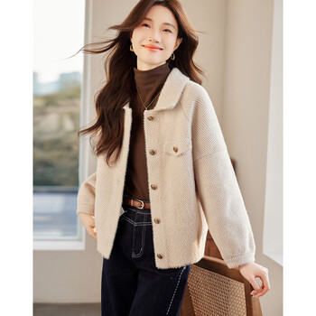 Shangjing jacket women's 25th winter new women's clothing temperament versatile lapel herringbone pattern thickened warm short woolen jacket top