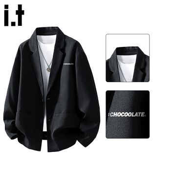 Chocoolateit business casual jacket men's autumn new solid color loose suit suit jacket men black xl