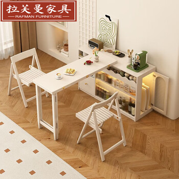 Ruffman cream style solid wood folding dining table integrated sideboard small apartment retractable foyer storage rotating bar milk white dining table integrated table