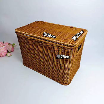 Yusenyi pure handwoven outdoor picnic basket clothing storage box rectangular sundry basket desk table rattan storage basket small covered storage basket (length 36x width 22x height 25)