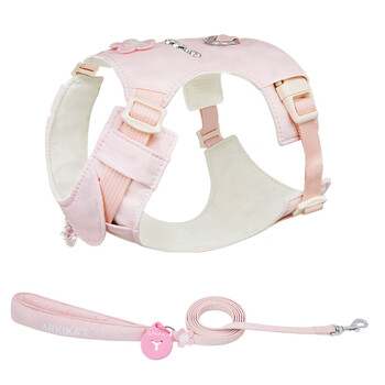 Arkika dog chest and back leash small dog i-shaped dog walking teddy maltese bichon special chain lu peach pink xxs-bust 32-40cm (recommended 4-8 pounds)
