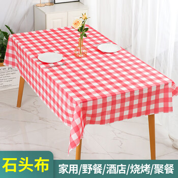 Tingmo disposable tablecloth thickened household waterproof and oil-proof tablecloth outdoor picnic camping shop tablecloth plastic stone cloth 100*140cm red and white checkered tablecloth (10 sheets) 10 sheets