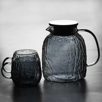 Yusenyi glass refrigerator kettle heat resistant household opening tea cold large capacity high temperature resistant water cooling kettle cup set (smoke gray) with evergreen pattern pot-2x smoke gray tree pattern cup 2ml