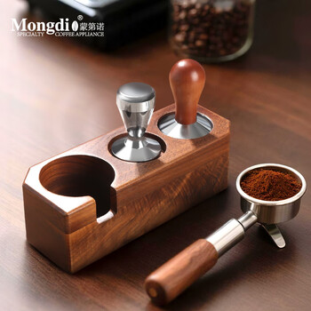 Mongdio coffee press constant force press hammer original force stainless steel powder distributor coffee machine accessories 51/58mm wooden handle press hammer 51mm