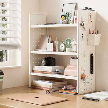 Shantou lincun desktop storage rack hole board desk bookshelf office workstation multi-layer storage rack student iron finishing shelf three-layer white shelf whiteboard length, width and height 30*20*60cm