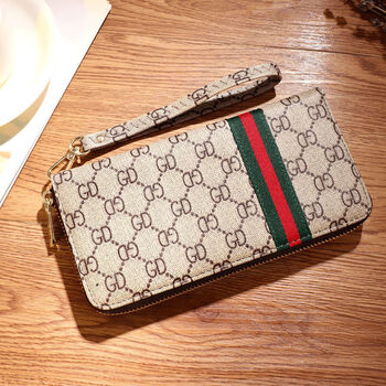 2022 women's wallet long large capacity zipper clutch ribbon dark brown