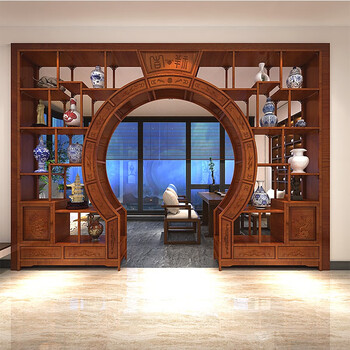 Paopu guangdong foshan chinese-style solid wood moon door shelf duobao pavilion curved round door moon door living room partition bookshelf 3.2 meters long * 2.25 meters high