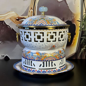 Cloisonné pure copper household small hot pot for one person and one pot enamel household small copper pot alcohol pot single person copper hot pot 1 inch white background chinese style stainless steel inner pot oil delivery box + wick + oil