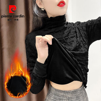 Pierre cardin turtleneck lace bottoming shirt for women 2026 early autumn new autumn and winter matching sweater with foreign style gauze mesh top black plus velvet s