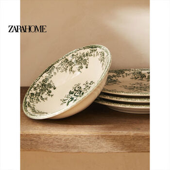 Zara home join life retro floral pattern soup bowl ceramic bowl 42460211528 military green, 18 points 5x5x18 points 5cm