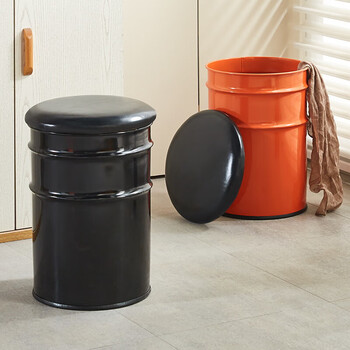 American paint bucket stool creative storage round personalized clothing store photo industrial style paint bucket iron bucket iron stool medium bucket-black_black bucket + black seat surface