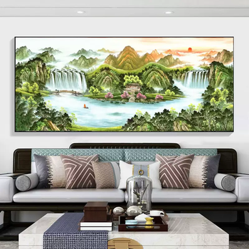 Yusen yi jinshan cornucopia landscape painting painting calligraphy painting painting office hanging painting painting chinese painting painting living room sofa 03 (with sun cornucopia) black (sf home delivery) no-punch type (high-definition flat oil painting canvas) - thickened aluminum frame 320x130cm (recommended wall width about 4.2 meters)