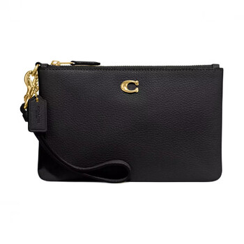 Coach wristlet 19 printed logo leather wallet small women's black black