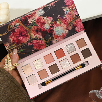 Se nana 12 color begonia flower oil painting style pink brown eyeshadow palette pearlescent matte low saturation quasi-earth color eyeshadow hd one box strictly selected