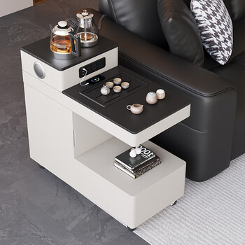 Jin wei lai italian light luxury movable tea cart kettle integrated tea cabinet home high-end sofa side table tea table white tea right door rock panel | boiling tea kettle + waste water bucket + power outlet + audio length 90 * width 40 * height 81cm completely delivered to your door
