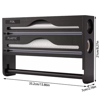 Yusenyi kitchen multi-grid cling film cutter household dining room disposable cling film tin foil storage layer rack shelf wall cutter 005 two grid black