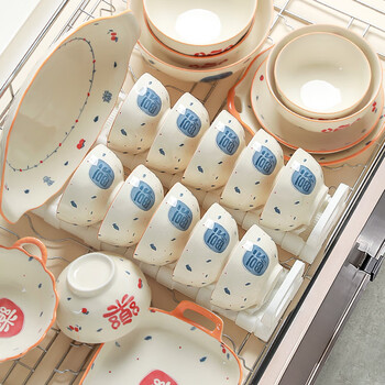 Lowe ceramic bowl household 2025 new high-value bowl and dish set underglaze color bowl plate housewarming tableware set gift box fule xiangyun 4-person meal 24-piece set no specifications