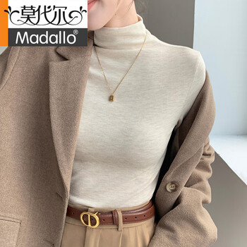 Modal off-white half turtleneck bottoming shirt with 2025 new autumn long-sleeved t-shirt slim fit foreign versatile turtleneck top for winter women off-white m suitable for 80-95 pounds