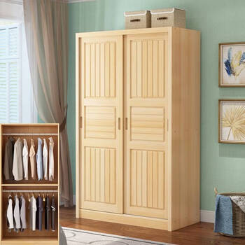 Nuogan solid wood pine sliding door wardrobe simple log adult bedroom two-door children's gym storage large wardrobe length 100 depth 58 height 200 (not including installation) log unpainted