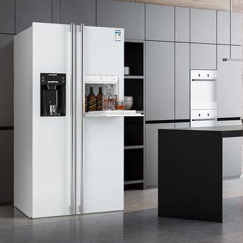 Ye yu fully automatic ice making refrigerator all-in-one home with bar large capacity double door white glass panel connected to water inlet valve or water purifier model