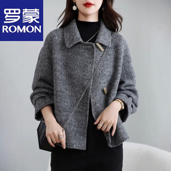 Romon wool coat double-sided coat wool short cashmere coat woolen 2025 new style small autumn and winter tweed official flagship dark gray s (80-125 pounds)