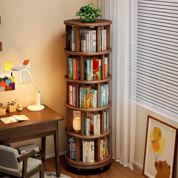 Mansfield (msfe) solid wood rotating bookshelf 360-degree floor-standing mobile storage rack integrated wall-mounted narrow home corner vertical bookcase
