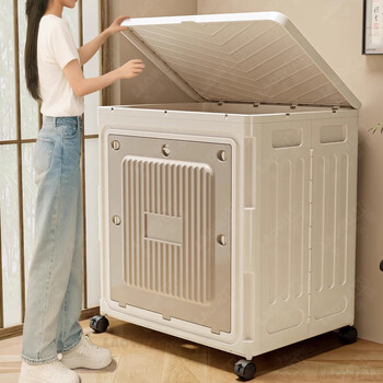 Honger clothes storage box organizing box large capacity extra large household flip cover foldable clothes quilt storage cabinet with wheels gray-medium foldable/free pulley no cover