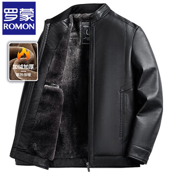 Romon high-end velvet leather jacket men's autumn and winter thickened warm dad men's warm leather jacket top 2315 black velvet xl 180 (suitable for 115-135 catties)