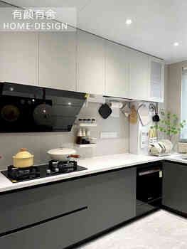 Modern minimalist small apartment kitchen kitchen cabinet design customized overall cabinet customized l-shaped quartz stone table upgrade model appointment measurement design