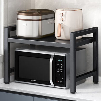 Nifeng kitchen microwave oven storage rack retractable table-top rice cooker storage rack countertop multi-layer oven pot holder black single layer non-retractable with hook