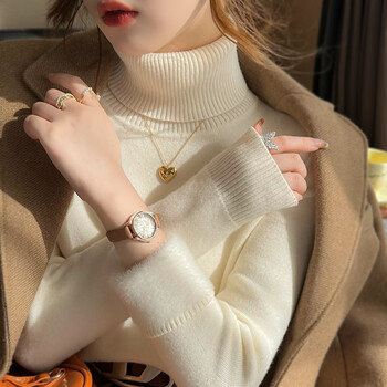 Yu zhaolin turtleneck sweater for women in autumn and winter plus velvet and thickened bottoming shirt with integrated warm stacked collar knitted top